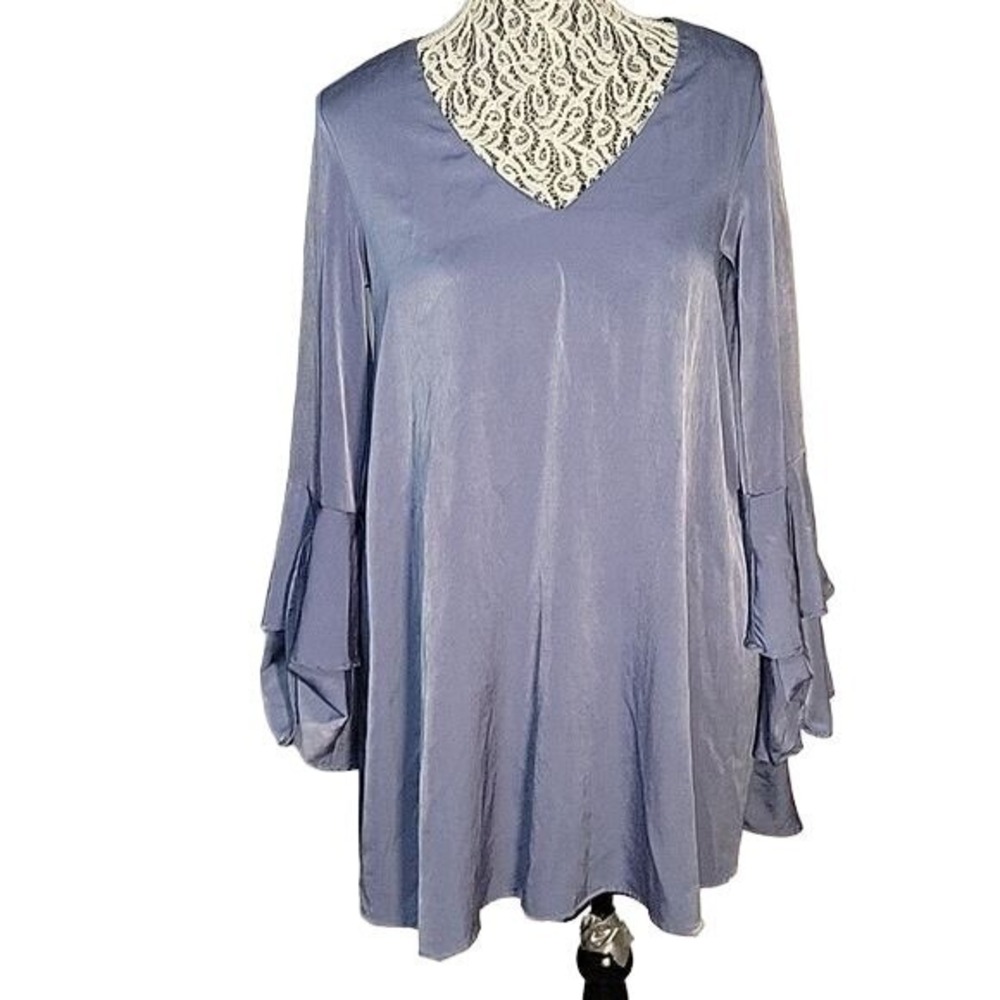 LULU'S Women's Shift Dress Ruffled‎ Sleeves Blue Shiny S Going Out Formal Lined